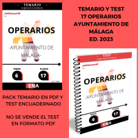 OPOSICIONES AYUNTAMIENTO DE MÁLAGA. TEMARIO EN PDF Y TEST ENCUADERNADO de las OPOSICIONES para 17 OPERARIOS ED. 2023 (Formato TEMARIO PDF Y TEST ENCUADERNADO).