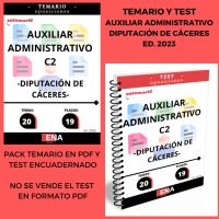 Diputación de Cáceres Auxiliar Administrativo 19 Plazas TEMARIO+TEST(Temario PDF+Test Encuadernado)