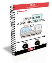 LIBRO DE TEST, donde desarrollamos preguntas tipo test de 4 respuestas alternativas, basadas en los 21 temas solicitados para la fase de oposición, de las 274 plazas de Auxiliar Administrativo C2 convocadas por el Ayuntamiento de Valencia por publicación el 12 DE JULIO DE 2024,  en el Boletín Oficial de la Provincia de Valencia, POR TURNO LIBRE.