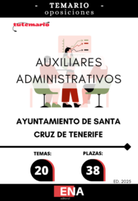 LIBRO TEMARIO, los 20 temas solicitados para el estudio de la fase de oposición de las 38 plazas de Auxiliar Administrativo convocadas por el Ayuntamiento de Santa Cruz de Tenerife, mediante Decreto dictado con fecha 11 de noviembre de 2024, aprobó la convocatoria tramitada mediante expediente 3021/2024/RH y las siguientes Bases Específicas que rigen el proceso selectivo para la cobertura, mediante funcionarios/as de carrera de treinta y ocho (38) plazas de Auxiliar Administrativo/a, escala de Administración General, Subescala Auxiliar, Grupo de Clasificación Profesional C, Subgrupo C2, mediante el sistema de concurso oposición, incluidas en las ofertas de empleo público de los años 2021, 2022 y 2023.