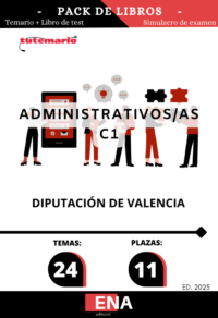 pack de estudio compuesto de libro-temario y libro test, sobre los 24 temas solicitados para el estudio de la fase de oposición de las 11 plazas convocadas por la Diputación de Valencia