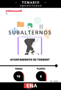 LIBRO TEMARIO, los 10 temas solicitados para el estudio de la fase de oposición de las 6 plazas de Subalternos convocadas por el Ayuntamiento de Torrent, publicado por Decreto n.º 1235/2025 y acuerdo de  la Junta de Gobierno Local de este Ayuntamiento en sesión celebrada en fecha 24 de  marzo de 2025, se han aprobado respectivamente, la convocatoria y bases del  proceso para la provisión en propiedad de seis plazas de subalterno incluidas en la oferta de empleo público de 2023 y 2024.