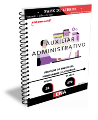 Pack de libro-temario y libro-test, con preguntas (DE CUATRO OPCIONES DE RESPUESTA),  sobre los 26 temas solicitados para el estudio de la fase de oposición de las 270 plazas de Auxiliares Administrativos convocadas por  Resolución de 28 de abril de 2025, de la Dirección Gerencia del servicio de salud del Principado de Asturias, por la que se convoca el proceso selectivo, por concurso oposición, para el acceso a 270 plazas de personal estatutario fijo de la categoría de Grupo Auxiliar Administrativo de la Función Administrativa del servicio de salud del Principado de Asturias.