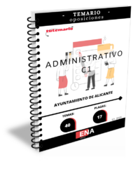 libro-temario sobre los 40 temas solicitados para la cobertura de 17 plazas de Administrativo/a de Administración General, encuadradas en la Escala de Administración General, Subescala Administrativa, Clase Administrativa, Grupo profesional C, Subgrupo C1 de conformidad con lo dispuesto en el artículo 76 del Real Decreto Legislativo 5/2015, de 30 de octubre, por el que se aprueba el Texto Refundido de la Ley del Estatuto Básico del Empleado Público, pertenecientes a la Oferta de Empleo Público del año 2023 y 2024 del Excmo. Ayuntamiento de Alicante.