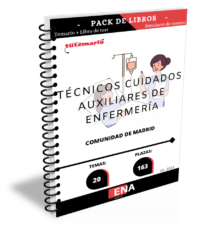 Pack de LIBRO TEMARIO y LIBRO DE TEST, con preguntas (DE CUATRO OPCIONES DE RESPUESTA), los20 temas solicitados para el estudio de la fase de oposición de las 163 plazas por el sistema de acceso libre a la categoría profesional de Técnico en cuidados auxiliares en enfermería, grupo IV, nivel 3 área D, que corresponden a la Oferta de Empleo Público de la Comunidad de Madrid para el año 2020, aprobada mediante Decreto 123/2020, de 29 de diciembre.