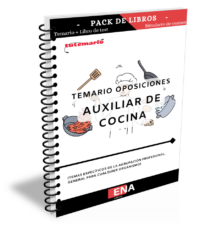 Pack de LIBRO TEMARIO y LIBRO DE TEST, con preguntas (DE CUATRO OPCIONES DE RESPUESTA), sobre los 14 temas solicitados para el estudio de la fase de oposición de cualquier organismo o ayuntamiento, para OPOSICIONES DE COCINA.