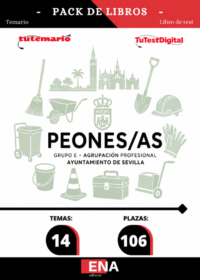 Pack de LIBRO TEMARIO y LIBRO DE TEST, con preguntas (DE CUATRO OPCIONES DE RESPUESTA), sobre los 8 + 6= 14 temas, solicitados para el estudio de las oposiciones convocadas por el Ayuntamiento de Sevilla por Resolución de fecha 31 de enero de 2025, donde se aprobaron las bases específicas es regular la realización de las pruebas selectivas para la cobertura de 106 plazas de Peón/a del Ayuntamiento de Sevilla