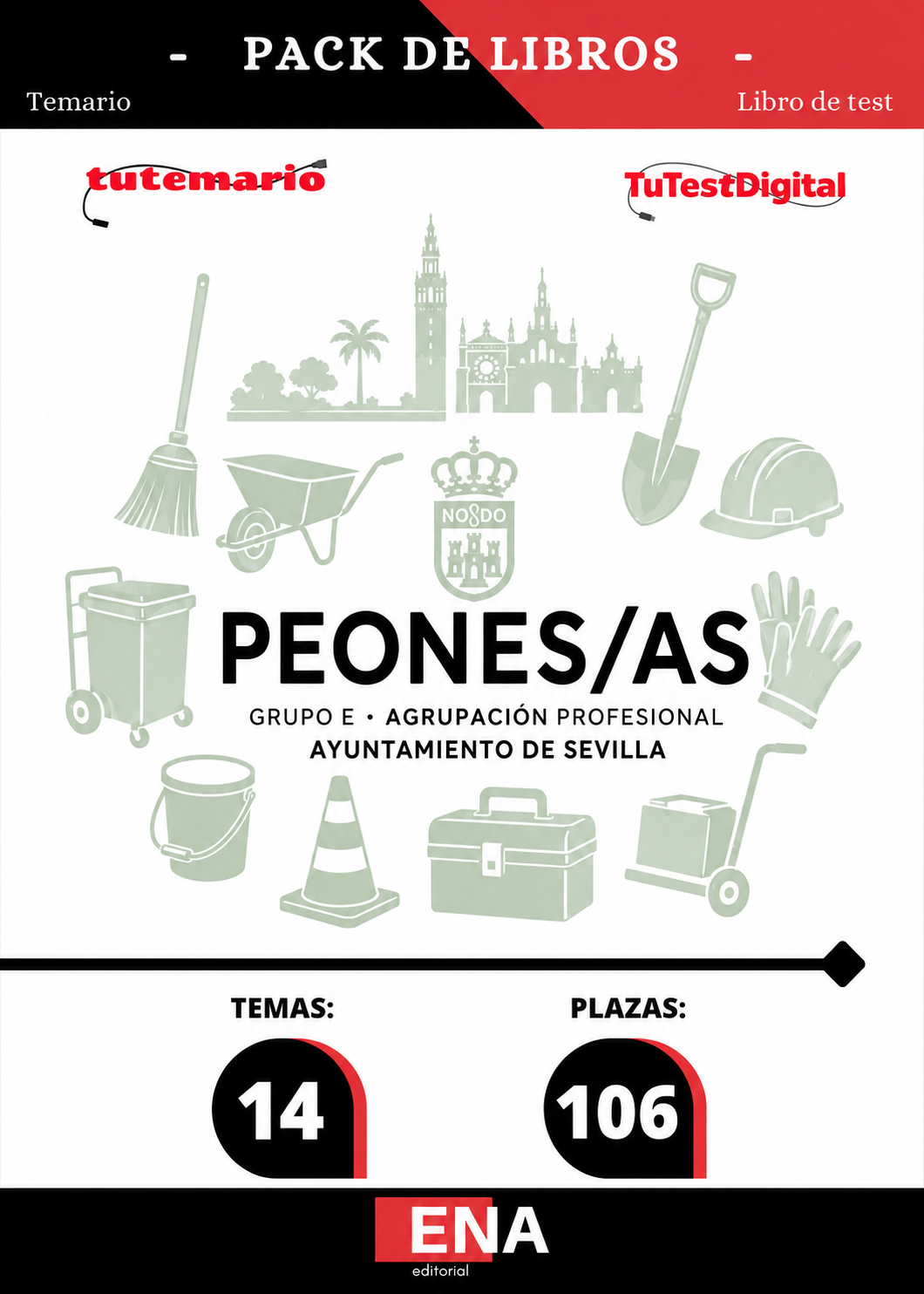 Pack de LIBRO TEMARIO y LIBRO DE TEST, con preguntas (DE CUATRO OPCIONES DE RESPUESTA), sobre los 8 + 6= 14 temas, solicitados para el estudio de las oposiciones convocadas por el Ayuntamiento de Sevilla por Resolución de fecha 31 de enero de 2025, donde se aprobaron las bases específicas es regular la realización de las pruebas selectivas para la cobertura de 106 plazas de Peón/a del Ayuntamiento de Sevilla