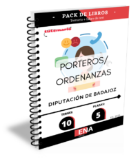 Pack de LIBRO TEMARIO y LIBRO DE TEST, con preguntas (DE CUATRO OPCIONES DE RESPUESTA), sobre los 10 temas solicitados para el estudio de la fase de oposición, de las 5 plazas de PORTERO-ORDENANZA, convocadas por la DIPUTACIÓN DE BADAJOZ, el 20-05-2025.