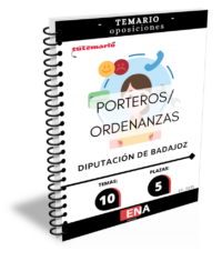 LIBRO TEMARIO, sobre los 10 temas solicitados para el estudio de la fase de oposición, de las 5 plazas de PORTERO-ORDENANZA, convocadas por la DIPUTACIÓN DE BADAJOZ, el 20-05-2025.