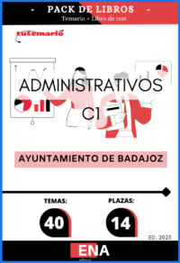 Pack de LIBRO TEMARIO y LIBRO DE TEST, con preguntas (DE CUATRO OPCIONES DE RESPUESTA), sobre los 40 temas solicitados para cubrir, con carácter de personal funcionario de carrera, mediante el sistema de oposición libre, catorce plazas de Administrativo/a, encuadradas en el grupo C, subgrupo C1, de la escala de Administración General, subescala Administrativa, según el Real Decreto Legislativo 5/2015, de 30 de octubre, por el que se aprueba el Texto Refundido de la Ley del Estatuto Básico del Empleado Público, dotadas con los emolumentos correspondientes a dicho grupo de conformidad con la vigente relación de puestos de trabajo