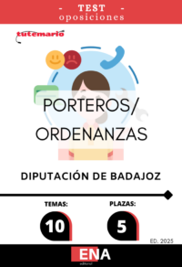 LIBRO DE TEST, donde desarrollamos preguntas tipo test de 4 respuestas alternativas, basadas en los 10 temas solicitados para el estudio de la fase de oposición, de las 5 plazas de PORTERO-ORDENANZA, convocadas por la DIPUTACIÓN DE BADAJOZ, el 20-05-2025.