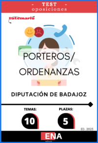 LIBRO DE TEST, donde desarrollamos preguntas tipo test de 4 respuestas alternativas, basadas en los 10 temas solicitados para el estudio de la fase de oposición, de las 5 plazas de PORTERO-ORDENANZA, convocadas por la DIPUTACIÓN DE BADAJOZ, el 20-05-2025.
