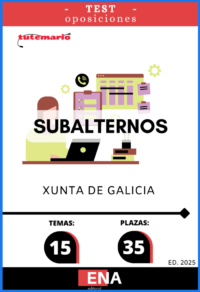 LIBRO DE TEST, donde desarrollamos preguntas tipo test de 4 respuestas alternativas, basadas en los 15 temas solicitados para el estudio de la fase de oposición, de las 35 plazas de Subalterno de la oferta de empleo público de la Xunta de Galicia.