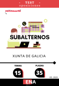 Pack de LIBRO TEMARIO y LIBRO DE TEST, con preguntas (DE CUATRO OPCIONES DE RESPUESTA), sobre los 15 temas solicitados para el estudio de la fase de oposición, de las 35 plazas de Subalterno de la oferta de empleo público de la Xunta de Galicia.