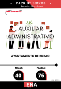 Pack de LIBRO TEMARIO y LIBRO DE TEST, con preguntas (DE CUATRO OPCIONES DE RESPUESTA), sobre los 40 temas solicitados para cubrir el proceso selectivo que se convoca por el sistema de acceso libre, mediante concurso-oposición, para la provisión en propiedad de 76 plazas de administrativa/o, pertenecientes al Grupo de Clasificación Profesional C, Subgrupo C-1, 30 de ellas con perfil lingüístico 2 de euskera preceptivo, integradas en la escala de administración general, subescala administrativa, dotadas con las retribuciones correspondientes al Sub- grupo C1, correspondientes a las ofertas de empleo público de los años 2019, 2020, 2021, 2022, 2023, 2024 y 2025.