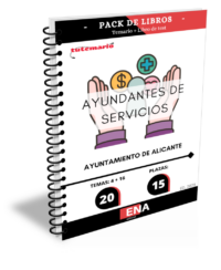 Pack de LIBRO TEMARIO y LIBRO DE TEST, con preguntas (DE CUATRO OPCIONES DE RESPUESTA), sobre los 16 temas solicitados para el estudio de la fase de oposición de las quince (15) plazas de Ayudante de Servicios Varios, encuadrada en la Escala de Administración Especial Subescala Servicios Especiales, Grupo profesional C Subgrupo C2, convocadas por el Ayuntamiento de Alicante.