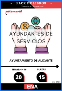 Pack de LIBRO TEMARIO y LIBRO DE TEST, con preguntas (DE CUATRO OPCIONES DE RESPUESTA), sobre los 16 temas solicitados para el estudio de la fase de oposición de las quince (15) plazas de Ayudante de Servicios Varios, encuadrada en la Escala de Administración Especial Subescala Servicios Especiales, Grupo profesional C Subgrupo C2, convocadas por el Ayuntamiento de Alicante.