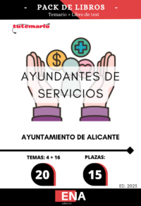 Pack de LIBRO TEMARIO y LIBRO DE TEST, con preguntas (DE CUATRO OPCIONES DE RESPUESTA), sobre los 16 temas solicitados para el estudio de la fase de oposición de las quince (15) plazas de Ayudante de Servicios Varios, encuadrada en la Escala de Administración Especial Subescala Servicios Especiales, Grupo profesional C Subgrupo C2, convocadas por el Ayuntamiento de Alicante.