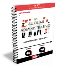 LIBRO TEST donde desarrollamos preguntas tipo test de 4 respuestas alternativas, basadas en los 40 temas solicitados para cubrir el proceso selectivo que se convoca por el sistema de acceso libre, mediante concurso-oposición, para la provisión en propiedad de 76 plazas de administrativa/o, pertenecientes al Grupo de Clasificación Profesional C, Subgrupo C-1, 30 de ellas con perfil lingüístico 2 de euskera preceptivo, integradas en la escala de administración general, subescala administrativa, dotadas con las retribuciones correspondientes al Sub- grupo C1, correspondientes a las ofertas de empleo público de los años 2019, 2020, 2021, 2022, 2023, 2024 y 2025.