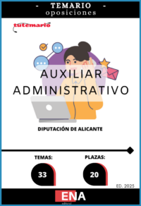 LIBRO TEMARIO sobre los 20 temas solicitados para el estudio de la fase de oposición  de la convocatoria publicada en el BOPA por acuerdo de la Junta de Gobierno adoptado en sesión ordinaria celebrada el día 18 de junio de 2025, y en uso de las facultades delegadas a esta Junta de Gobierno por Resolución del Ilmo. Sr. Presidente número 3.402, de fecha 4 de agosto de 2023 (BOP de Alicante núm. 155, de fecha 11 de agosto de 2023), donde se aprueba la convocatoria del proceso selectivo para cubrir 33 plazas de Auxiliar de Administración General, treinta y dos reservadas al turno libre mediante el procedimiento de oposición, y una al turno de promoción interna mediante el procedimiento de concurso-oposición, y creación de bolsa de trabajo. Estas plazas están incluidas en la Escala de Administración General, Subescala Auxiliar, dotadas con los emolumentos correspondientes al Subgrupo de clasificación “C2”, del artículo 76 del Real Decreto Legislativo 5/2015, de 30 de octubre, por el que se aprueba el Texto Refundido de la Ley del Estatuto Básico del Empleado Público (TREBEP), y demás que correspondan de conformidad con la normativa vigente.  
