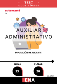 LIBRO DE TEST, donde desarrollamos preguntas tipo test de 4 respuestas alternativas, basadas en los  20 temas solicitados para el estudio de la fase de oposición  de la convocatoria publicada en el BOPA por acuerdo de la Junta de Gobierno adoptado en sesión ordinaria celebrada el día 18 de junio de 2025, y en uso de las facultades delegadas a esta Junta de Gobierno por Resolución del Ilmo. Sr. Presidente número 3.402, de fecha 4 de agosto de 2023 (BOP de Alicante núm. 155, de fecha 11 de agosto de 2023), donde se aprueba la convocatoria del proceso selectivo para cubrir 33 plazas de Auxiliar de Administración General, treinta y dos reservadas al turno libre mediante el procedimiento de oposición, y una al turno de promoción interna mediante el procedimiento de concurso-oposición, y creación de bolsa de trabajo. Estas plazas están incluidas en la Escala de Administración General, Subescala Auxiliar, dotadas con los emolumentos correspondientes al Subgrupo de clasificación “C2”, del artículo 76 del Real Decreto Legislativo 5/2015, de 30 de octubre, por el que se aprueba el Texto Refundido de la Ley del Estatuto Básico del Empleado Público (TREBEP), y demás que correspondan de conformidad con la normativa vigente.