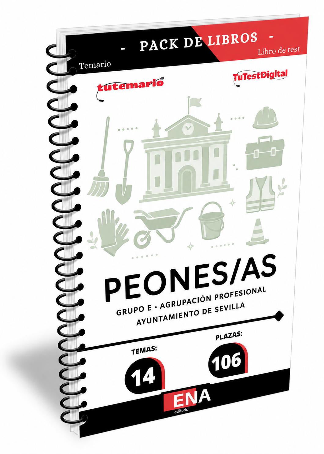 Pack de LIBRO TEMARIO y LIBRO DE TEST, con preguntas (DE CUATRO OPCIONES DE RESPUESTA), sobre los 8 + 6= 14 temas, solicitados para el estudio de las oposiciones convocadas por el Ayuntamiento de Sevilla por Resolución de fecha 31 de enero de 2025, donde se aprobaron las bases específicas es regular la realización de las pruebas selectivas para la cobertura de 106 plazas de Peón/a del Ayuntamiento de Sevilla