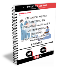 Pack de LIBRO TEMARIO y LIBRO DE TEST, con preguntas (DE CUATRO OPCIONES DE RESPUESTA), sobre los 30 temas solicitados para el estudio de las oposiciones convocadas por el SERMAS, por: RESOLUCIÓNde17dejuliode2025,delaDirección General de Recursos Humanos y Relaciones Laborales del Servicio Madrileño de Salud, por la que se convocan pruebas selectivas por el turno libre para el acceso a la condición de personal estatutario fijo en la categoría de Técnico Medio Sanitario en Cuidados Auxiliares de Enfermería (TMSCAE), Grupo C, Subgrupo C2, del Servicio Madrileño de Salud. Se convocan pruebas selectivas para la cobertura de 1.878 plazas para el acceso  a la condición de personal estatutario fijo en la categoría de Técnico Medio Sanitario en  Cuidados Auxiliares de Enfermería (TMSCAE), Grupo C, Subgrupo C2, incluidas en las  plantillas orgánicas de las Instituciones Sanitarias del Servicio Madrileño de Salud.