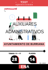 LIBRO TEST, donde desarrollamos preguntas tipo test de 4 respuestas alternativas, basadas en los 11 + 17 temas (26) solicitados para el estudio de la fase de oposición de las 14 plazas de Auxiliar Administrativo C2 convocadas por el Ayuntamiento de Burriana, por Resolución de la Alcaldía el 05-03-2025.