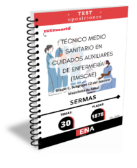 LIBRO TEST, con preguntas tipo test de 4 respuestas alternativas, basadas en los 30 temas solicitados para el estudio de las oposiciones convocadas por el SERMAS, por: RESOLUCIÓNde17dejuliode2025,delaDirección General de Recursos Humanos y Relaciones Laborales del Servicio Madrileño de Salud, por la que se convocan pruebas selectivas por el turno libre para el acceso a la condición de personal estatutario fijo en la categoría de Técnico Medio Sanitario en Cuidados Auxiliares de Enfermería (TMSCAE), Grupo C, Subgrupo C2, del Servicio Madrileño de Salud. Se convocan pruebas selectivas para la cobertura de 1.878 plazas para el acceso  a la condición de personal estatutario fijo en la categoría de Técnico Medio Sanitario en  Cuidados Auxiliares de Enfermería (TMSCAE), Grupo C, Subgrupo C2, incluidas en las  plantillas orgánicas de las Instituciones Sanitarias del Servicio Madrileño de Salud.