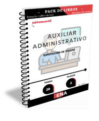 Pack de LIBRO TEMARIO y LIBRO DE TEST, con preguntas (DE CUATRO OPCIONES DE RESPUESTA), sobre los 20 temas solicitados para la primera fase de oposición de las 2 plazas convocadas por la Diputación de Toledo de Auxiliares Administrativos C2, publicado en el Boletín Oficial de Toledo nº 147 del 2 de Agosto del 2024 y en el BOE el 22-08-2024.