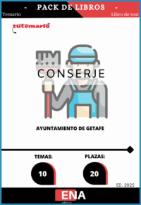Pack de LIBRO TEMARIO y LIBRO DE TEST, con preguntas (DE TRES OPCIONES DE RESPUESTA), sobre los 10 temas solicitados para el estudio de la fase de oposición, de las 20 plazas de Subalternos, convocadas por el Ayuntamiento de Getafe, el 7 de mayo de 2025.