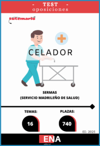 LIBRO DE TEST, con preguntas (DE CUATRO OPCIONES DE RESPUESTA), sobre los 16 temas solicitados para el estudio de la fase de oposición, de las 740 plazas de Celadores, Grupo E, convocadas por Resolución del 23 de junio de 2025, de la Dirección General de Recursos Humanos y Relaciones Laborales del Servicio Madrileño de Salud, por la que se convocan pruebas selectivas por el turno libre para el acceso a la condición de personal estatutario fijo en las categorías del Grupo E del Servicio Madrileño de Salud.