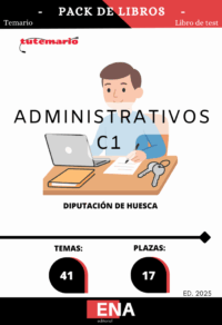Pack de LIBRO TEMARIO y LIBRO TEST, , con preguntas (DE CUATRO OPCIONES DE RESPUESTA), sobre los 41 temas solicitados para el estudio de la fase de oposición para las 17 plazas convocadas por la Diputación de Huesca, de conformidad con la Oferta de Empleo Público del año 2024, aprobada por Decreto núm. 3807, de 13 de noviembre de 2024 y la Oferta de Empleo Público de 2025, aprobada por Decreto núm. 1244, de 21 de marzo de 2025, es objeto de la presente convocatoria, que se publicará en el portal web de la Diputación Provincial de Huesca (www.dphuesca.es/convocatoriaempleo) y en el Boletín Oficial de la Provincia, la provisión, mediante oposición, de diecisiete plazas de Administrativo, encuadradas en la Escala de Administración General, Subescala Administrativa, Grupo C, Subgrupo C1.