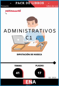 Pack de LIBRO TEMARIO y LIBRO TEST, , con preguntas (DE CUATRO OPCIONES DE RESPUESTA), sobre los 41 temas solicitados para el estudio de la fase de oposición para las 17 plazas convocadas por la Diputación de Huesca, de conformidad con la Oferta de Empleo Público del año 2024, aprobada por Decreto núm. 3807, de 13 de noviembre de 2024 y la Oferta de Empleo Público de 2025, aprobada por Decreto núm. 1244, de 21 de marzo de 2025, es objeto de la presente convocatoria, que se publicará en el portal web de la Diputación Provincial de Huesca (www.dphuesca.es/convocatoriaempleo) y en el Boletín Oficial de la Provincia, la provisión, mediante oposición, de diecisiete plazas de Administrativo, encuadradas en la Escala de Administración General, Subescala Administrativa, Grupo C, Subgrupo C1.