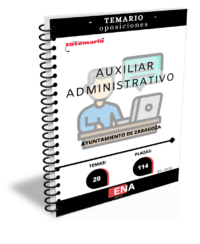 LIBRO TEMARIO, sobre los 20 temas solicitados para el estudio de la fase de oposición de las 47 plazas de Auxiliar Administrativo C2. En cumplimiento de lo dispuesto en el Acuerdo del Gobierno de Zaragoza de 15 de diciembre de 2022, de aprobación de la oferta de empleo público del Ayuntamiento de Zaragoza del año 2022; Acuerdo del Gobierno de Zaragoza de 11. mayo de 2023, de aprobación de la oferta de empleo público del Ayuntamiento de Zaragoza del año 2023; Acuerdo del Gobierno de Zaragoza de 13 de junio de 2024, de aprobación de la oferta de empleo público del Ayuntamiento de Zaragoza del año 2024, y Acuerdo del Gobierno de Zaragoza de 23 de mayo de 2025, de aprobación de la oferta de empleo público del Ayuntamiento de Zaragoza del año 2025, y con el fin de atender las necesidades de personal de esta Administración Pública, así como en uso de las atribuciones conferidas mediante decreto de la Alcaldía de 21 de junio de 2023; Acuerdo del Gobierno de Zaragoza de 17 de febrero de 2009, de delegación de atribuciones, y decreto de la Alcaldía de 19 de enero de 2009, de delegación de atribuciones, resuelvo convocar procesos selectivos para la provisión de plazas integradas en el grupo/subgrupo de clasificación profesional C2 de la plantilla de personal funcionario, mediante ingreso por el turno libre ordinario y los turnos libres de reserva, y el sistema selectivo de oposición.