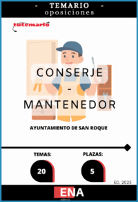 LIBRO TEMARIO, sobre los 20 temas solicitados para el estudio de la fase de oposición de cinco plazas de Conserje-Mantenedor por el sistema oposición por turno libre, 2024-2111, de fecha 23/04/2024 y en la Oferta Empleo Público de 2025, aprobada por Decreto de Alcaldía n.º 2025-0365, de fecha 28/01/2025, publicadas en el BOP. De Cádiz nº 86 de fecha 07/05/2024 y BOP de Cádiz n.º 30, de fecha 13/02/2025 respectivamente.