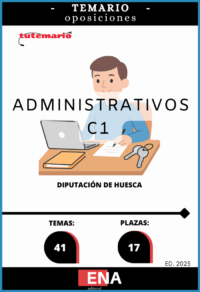 LIBRO TEMARIO, sobre los 41 temas solicitados para el estudio de la fase de oposición para las 17 plazas convocadas por la Diputación de Huesca, de conformidad con la Oferta de Empleo Público del año 2024, aprobada por Decreto núm. 3807, de 13 de noviembre de 2024 y la Oferta de Empleo Público de 2025, aprobada por Decreto núm. 1244, de 21 de marzo de 2025, es objeto de la presente convocatoria, que se publicará en el portal web de la Diputación Provincial de Huesca (www.dphuesca.es/convocatoriaempleo) y en el Boletín Oficial de la Provincia, la provisión, mediante oposición, de diecisiete plazas de Administrativo, encuadradas en la Escala de Administración General, Subescala Administrativa, Grupo C, Subgrupo C1.