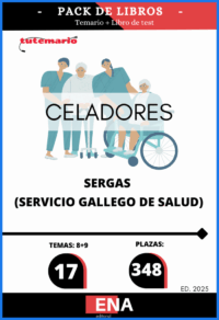 Pack de LIBRO TEMARIO y LIBRO TEST, con preguntas (DE CUATRO OPCIONES DE RESPUESTA) sobre los 17 temas solicitados para el estudio de la fase de oposición de las 348 plazas de Celadores, convocadas por RESOLUCIÓN de 21 de agosto de 2025, de la Dirección General de Recursos Humanos, por la que se convoca concurso-oposición para el ingreso en diversas categorías de personal sanitario de formación profesional.