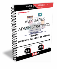 Pack de LIBRO TEMARIO y LIBRO TEST, con preguntas (DE CUATRO OPCIONES DE RESPUESTA) sobre los 24 temas solicitados para el estudio de la fase de oposición de las 200 plazas de AUXILIARES ADMINISTRATIVOS, convocadas por el SERGAS, POR RESOLUCIÓN de 21 de agosto de 2025, de la Dirección General de Recursos Humanos, por la que se convoca concurso-oposición para el ingreso en las categorías de grupo auxiliar de la función administrativa, personal de servicios generales y celador/a