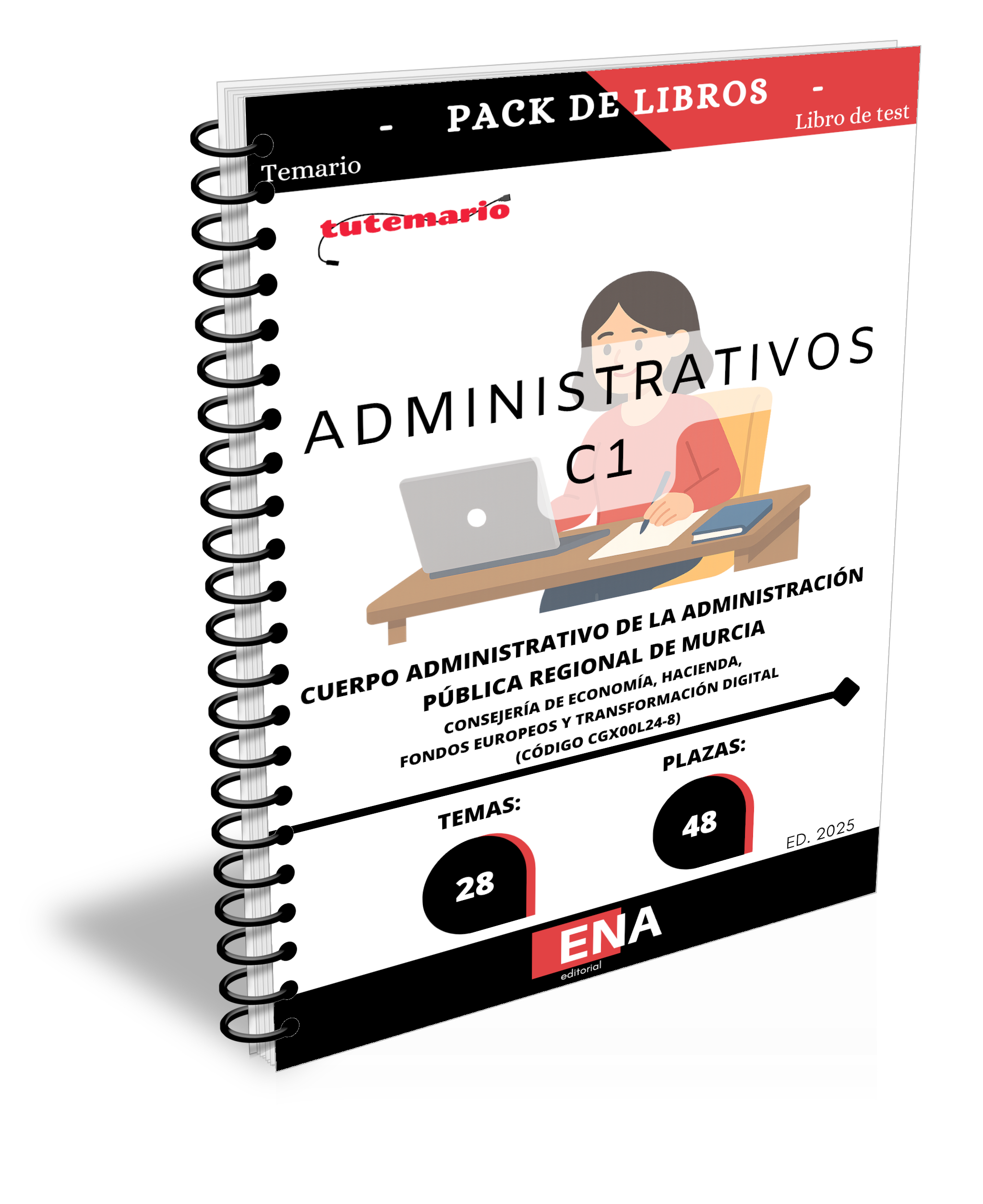 8. TEMARIO y TEST. 48 Administrativos Consejería de Hacienda Región de Murcia PACK Encuadernado