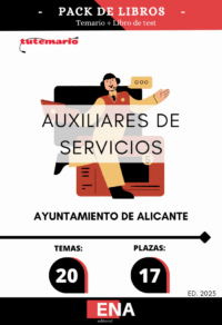 TEMA Y TEST PDF LIBRO TEMARIO, sobre los 20 temas solicitados para el estudio de la fase de oposición, de las 17 plazas de Auxiliar de Servicios Generales, encuadrada en la Escala de Administración General, Subescala Servicios Especiales, Grupo profesional C Subgrupo C2, publicadas por resolución del Ayuntamiento de Alicante.