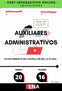 TEST INTERACTIVO, con preguntas (DE CUATRO OPCIONES DE RESPUESTA), sobre los 20 temas solicitados para el estudio de la primera fase de las oposiciones convocadas por el Ayuntamiento de Castellón de la Plana para 16 plazas de Auxiliar Administrativo C2. Publicado en el BOP nº 137 del 15 de noviembre de 2025. Convocatoria para la cobertura en propiedad mediante oposición turno libre según OFERTA DE EMPLEO PÚBLICO: años 2022, 2023, 2024 y 2025:de 16 Auxiliar administrativo/a, subgrupo C2: