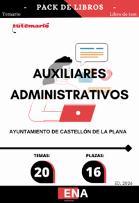 Pack de LIBRO TEMARIO y LIBRO DE TEST, con preguntas (DE CUATRO OPCIONES DE RESPUESTA), los 20 temas solicitados para el estudio de la primera fase de las oposiciones convocadas por el Ayuntamiento de Castellón de la Plana para 16 plazas de Auxiliar Administrativo C2. Publicado en el BOP nº 137 del 15 de noviembre de 2025. Convocatoria para la cobertura en propiedad mediante oposición turno libre según OFERTA DE EMPLEO PÚBLICO: años 2022, 2023, 2024 y 2025:de 16 Auxiliar administrativo/a, subgrupo C2: