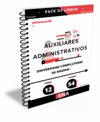 Pack de LIBRO TEMARIO y LIBRO DE TEST, con preguntas (DE CUATRO OPCIONES DE RESPUESTA), sobre los 12 temas solicitados para el estudio de la fase de oposición de las 54 plazas de la Escala Auxiliar Administrativa de la Universidad Complutense de Madrid, Grupo C, Subgrupo C2, por el sistema de Concurso-Oposición en turno libre. Las plazas convocadas están vinculadas a la Oferta de Empleo Público de la Universidad Complutense de Madrid correspondiente al Personal Técnico, de Gestión y de Administración y Servicios para el año 2022, publicada mediante Resolución de 13 de diciembre de 2022 (Boletín Oficial de la Comunidad de Madrid y Boletín Oficial de la Universidad Complutense de 21 de diciembre).