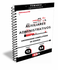 LIBRO TEMARIO, sobre los 12 temas solicitados para el estudio de la fase de oposición de las 54 plazas de la Escala Auxiliar Administrativa de la Universidad Complutense de Madrid, Grupo C, Subgrupo C2, por el sistema de Concurso-Oposición en turno libre. Las plazas convocadas están vinculadas a la Oferta de Empleo Público de la Universidad Complutense de Madrid correspondiente al Personal Técnico, de Gestión y de Administración y Servicios para el año 2022, publicada mediante Resolución de 13 de diciembre de 2022 (Boletín Oficial de la Comunidad de Madrid y Boletín Oficial de la Universidad Complutense de 21 de diciembre).