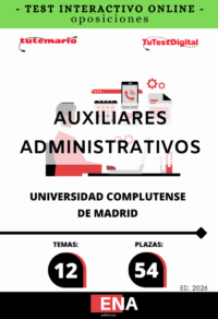 TEST INTERACTIVO, con preguntas (DE CUATRO OPCIONES DE RESPUESTA), sobre los 12 temas solicitados para el estudio de la fase de oposición de las 54 plazas de la Escala Auxiliar Administrativa de la Universidad Complutense de Madrid, Grupo C, Subgrupo C2, por el sistema de Concurso-Oposición en turno libre. Las plazas convocadas están vinculadas a la Oferta de Empleo Público de la Universidad Complutense de Madrid correspondiente al Personal Técnico, de Gestión y de Administración y Servicios para el año 2022, publicada mediante Resolución de 13 de diciembre de 2022 (Boletín Oficial de la Comunidad de Madrid y Boletín Oficial de la Universidad Complutense de 21 de diciembre).