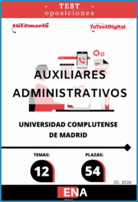 LIBRO DE TEST, con preguntas (DE CUATRO OPCIONES DE RESPUESTA), sobre los 12 temas solicitados para el estudio de la fase de oposición de las 54 plazas de la Escala Auxiliar Administrativa de la Universidad Complutense de Madrid, Grupo C, Subgrupo C2, por el sistema de Concurso-Oposición en turno libre. Las plazas convocadas están vinculadas a la Oferta de Empleo Público de la Universidad Complutense de Madrid correspondiente al Personal Técnico, de Gestión y de Administración y Servicios para el año 2022, publicada mediante Resolución de 13 de diciembre de 2022 (Boletín Oficial de la Comunidad de Madrid y Boletín Oficial de la Universidad Complutense de 21 de diciembre).
