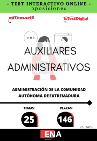 TEST INTERACTIVO, con preguntas (DE CUATRO OPCIONES DE RESPUESTA), sobre los 25 temas solicitados para el estudio de la fase de oposición, de las 146 plazas convocadas por ORDEN de 17 de diciembre de 2025 por la que se convocan pruebas selectivas para el acceso a plazas vacantes de personal funcionario del Cuerpo Auxiliar, Especialidad Administración General, de la Administración de la Comunidad Autónoma de Extremadura, así como se procede a su acumulación a las convocadas mediante Orden de 23 de diciembre de 2024.