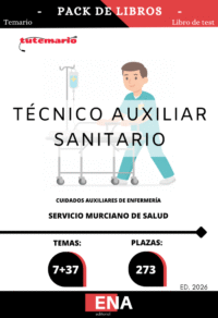 Pack de LIBRO TEMARIO y LIBRO DE TEST, con preguntas (DE CUATRO OPCIONES DE RESPUESTA), sobre los 44 temas solicitados para el estudio de las pruebas selectiva, por el sistema de concurso oposición de las 273 plazas de Técnico sanitario cuidados auxiliares enfermería, por resolución del Director Gerente del Servicio Murciano de Salud por la que se aprueba la parte general y específica del temario correspondiente a las pruebas selectivas para el acceso a la categoría estatutaria de Técnico Auxiliar no Sanitario, por los turnos de acceso libre.